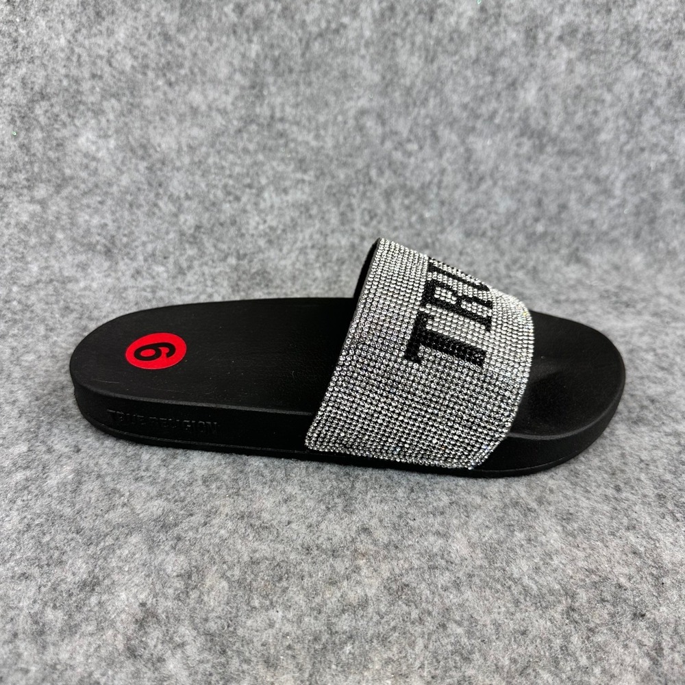 True Religion Meyer Pool Slides Womens Black Logo Sandals Slip On Size 6 - Picture 7 of 14